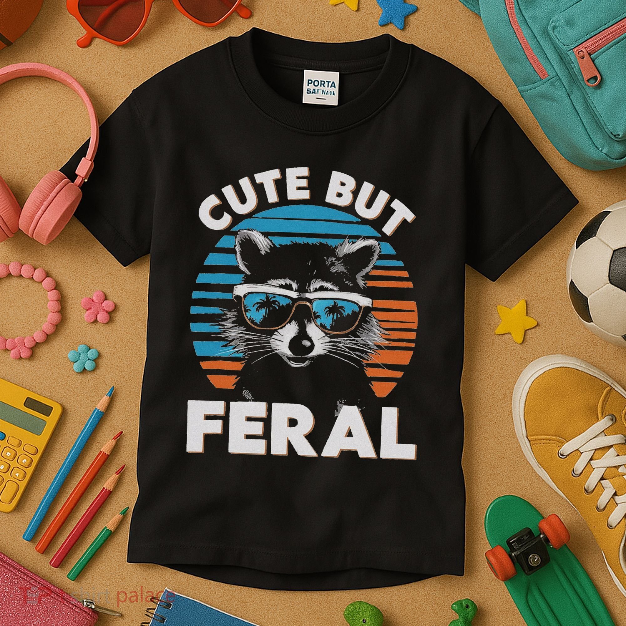 Cute But Feral Raccoon In Sunglasses Kids T-Shirt