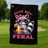 Cute But Feral Raccoon Gift Golf Towel thumb 1