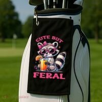 Cute But Feral Raccoon Gift Golf Towel thumb 2