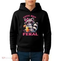 Cute But Feral Raccoon Gift Kids Hoodie thumb 4