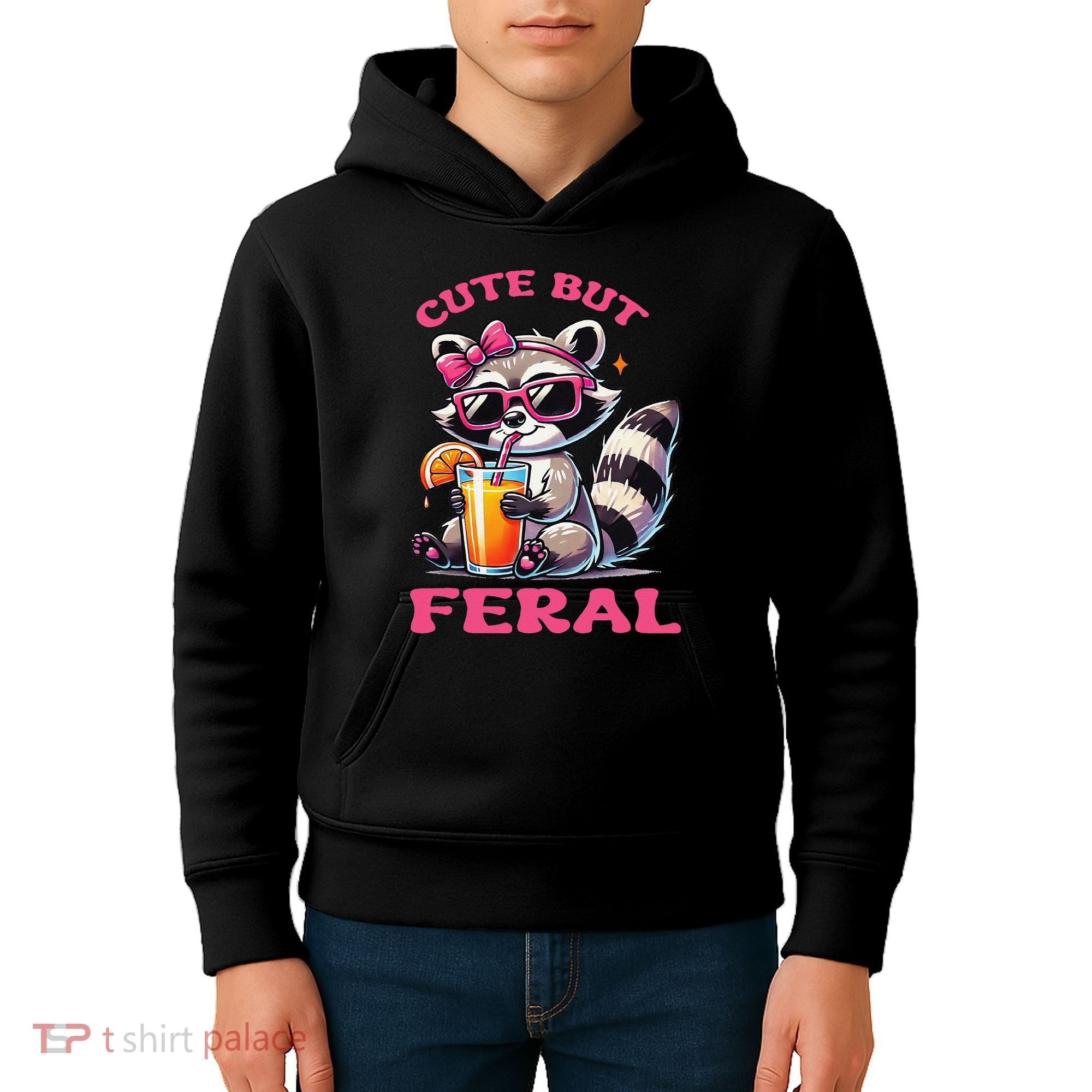 Cute But Feral Raccoon Gift Kids Hoodie