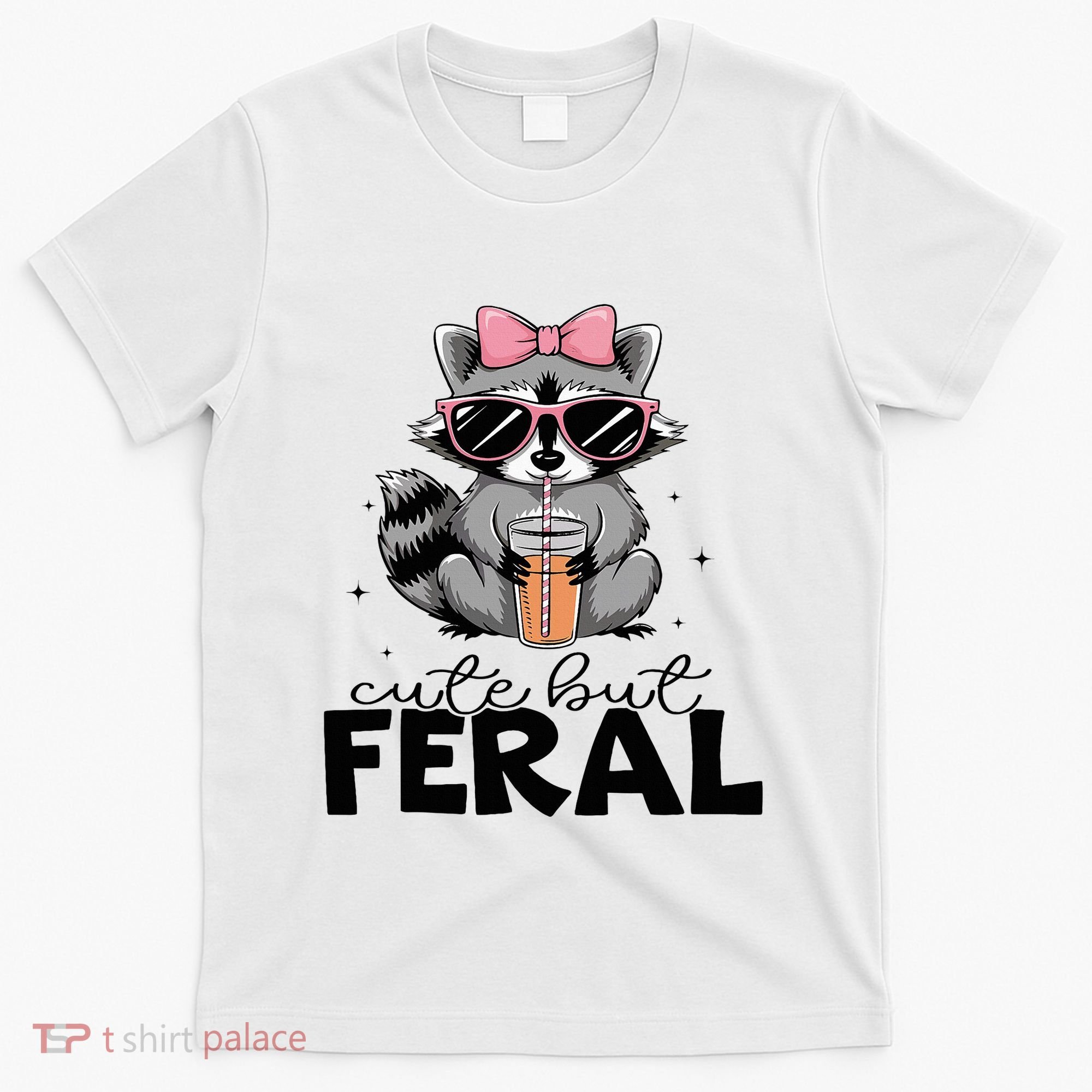 Cute But Feral Funny Colorful Racoon With Sunglasses Racoon T-Shirt