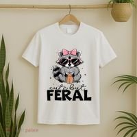 Cute But Feral Funny Colorful Racoon With Sunglasses Racoon T-Shirt thumb 2