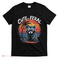 Cute But Feral Funny Colorful Racoon With Sunglasses Raccoon T-Shirt thumb 0