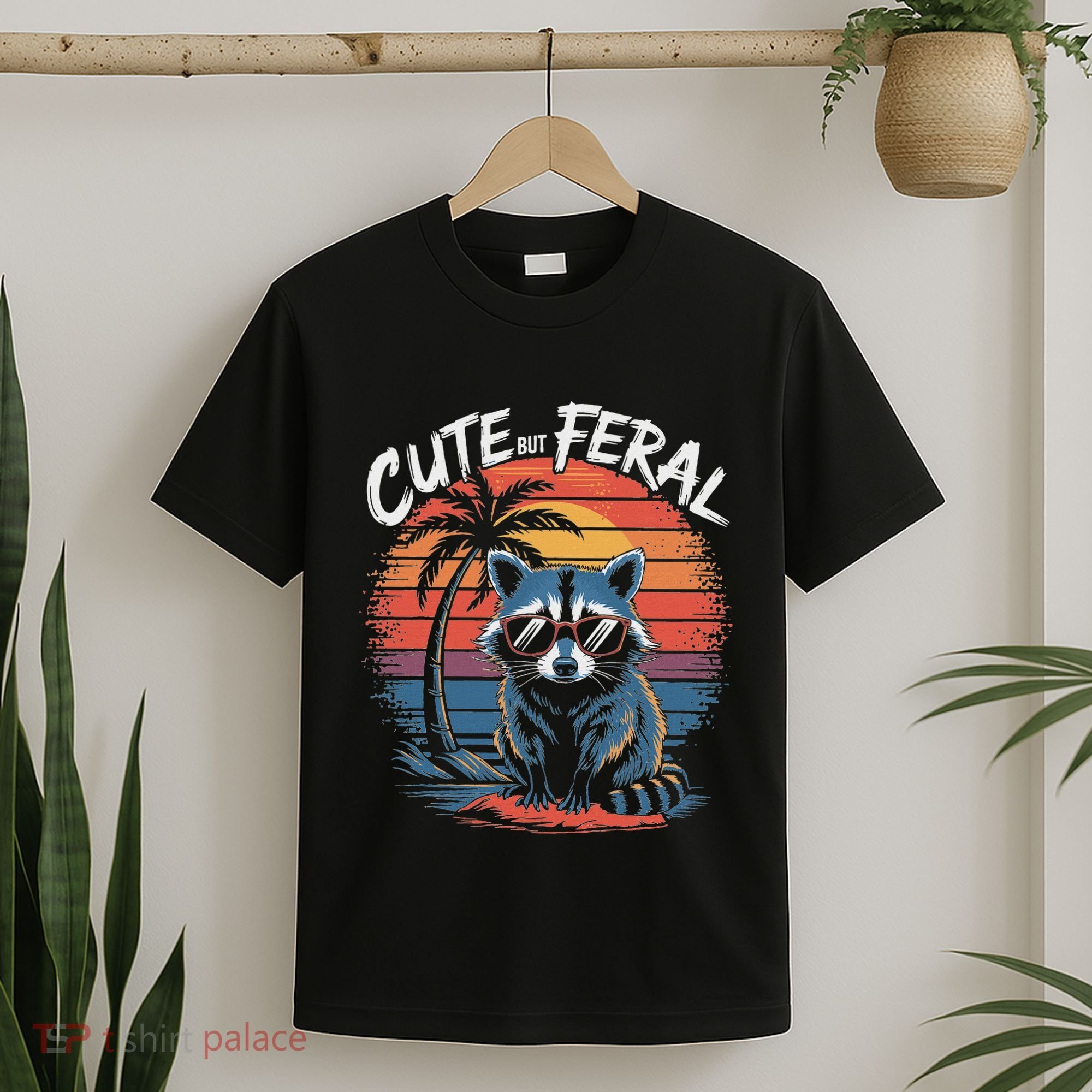 Cute But Feral Funny Colorful Racoon With Sunglasses Raccoon T-Shirt