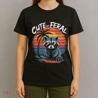 Cute But Feral Funny Colorful Racoon With Sunglasses Raccoon T-Shirt thumb 4