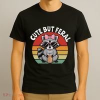 Cute But Feral Funny Colorful Racoon With Sunglasses Racoon T-Shirt thumb 3