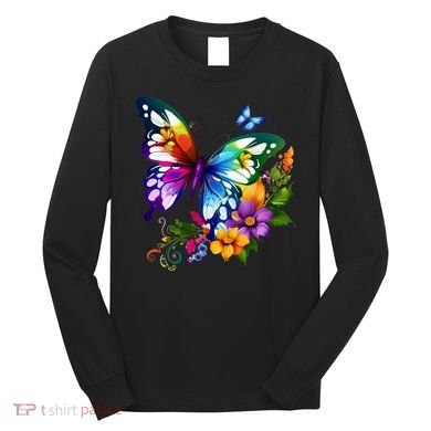 Colorful Butterfly Floral Long Sleeve Shirt