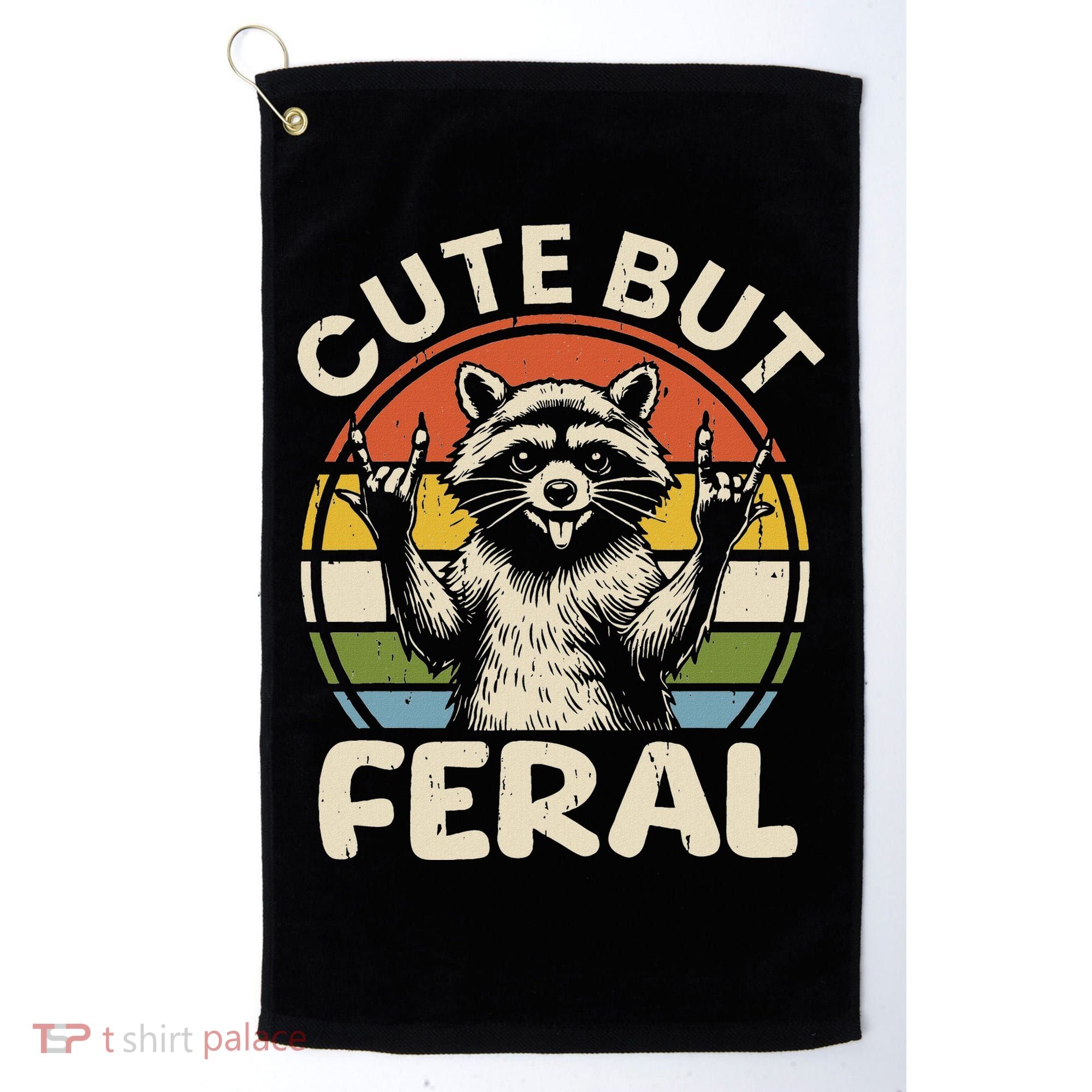 Cute But Feral Funny Raccoon Golf Towel