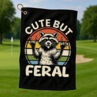 Cute But Feral Funny Raccoon Golf Towel thumb 1