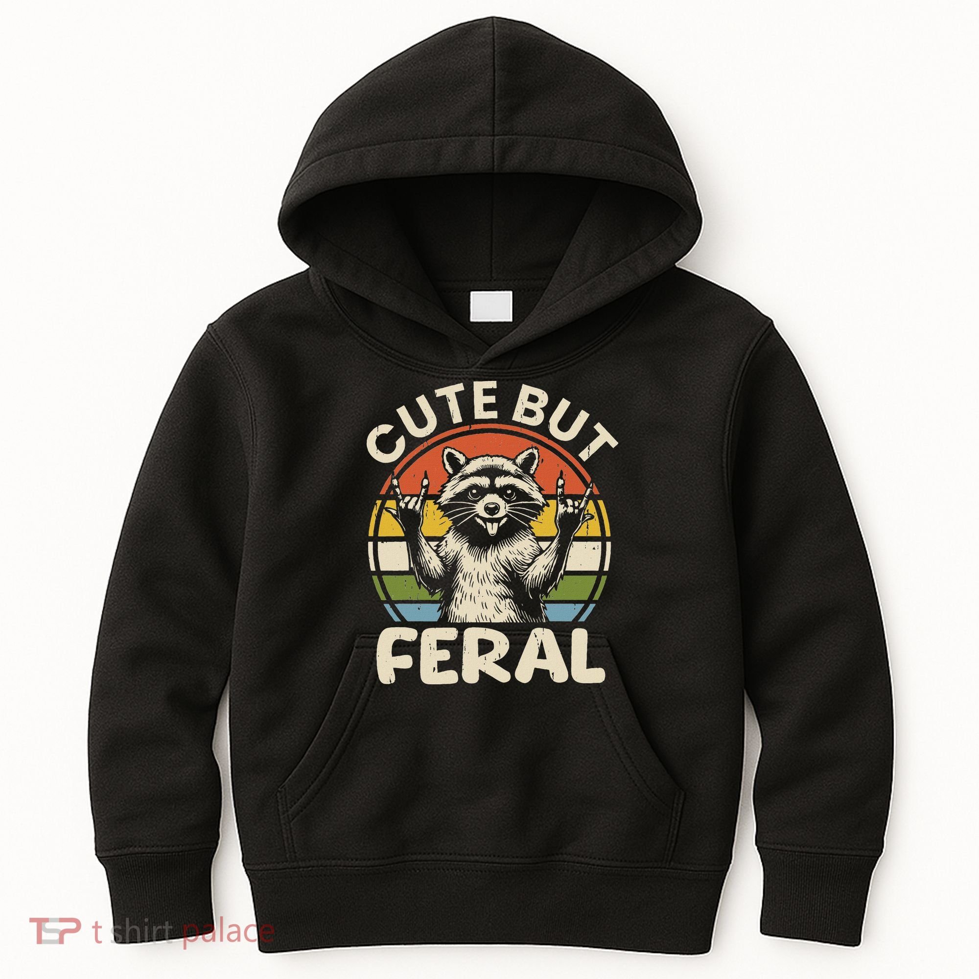 Cute But Feral Funny Raccoon Kids Hoodie