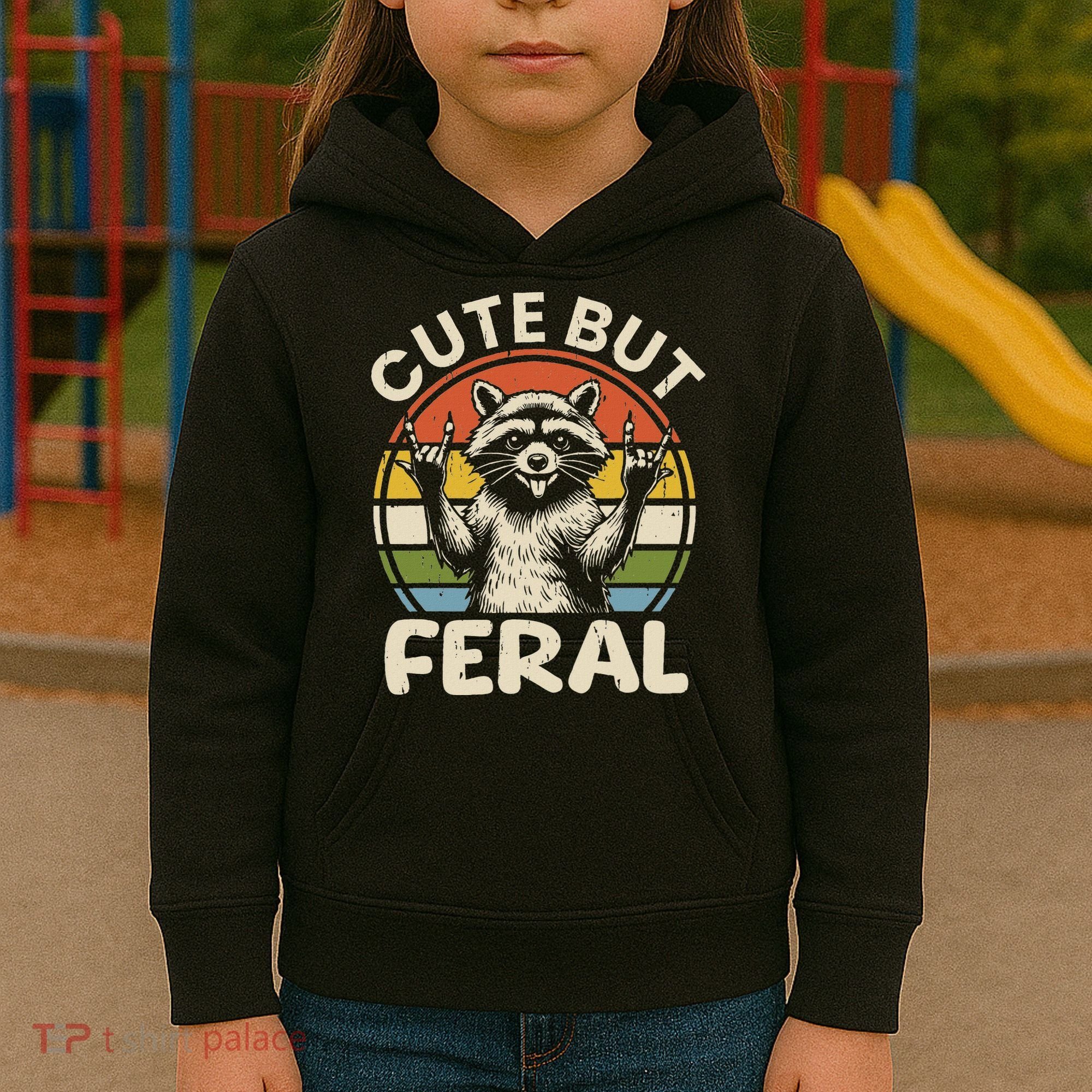 Cute But Feral Funny Raccoon Kids Hoodie