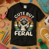 Cute But Feral Funny Raccoon Kids T-Shirt thumb 3