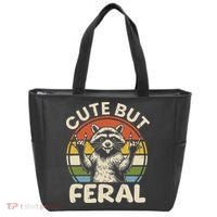 Cute But Feral Funny Raccoon Tote Bag thumb 0