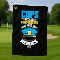 Cops Because Firefighters Need Heroes Too Great Gift Golf Towel thumb 1
