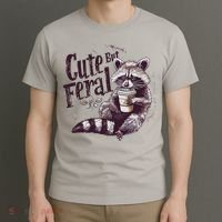 Cute But Feral Funny Raccoon T-Shirt thumb 3
