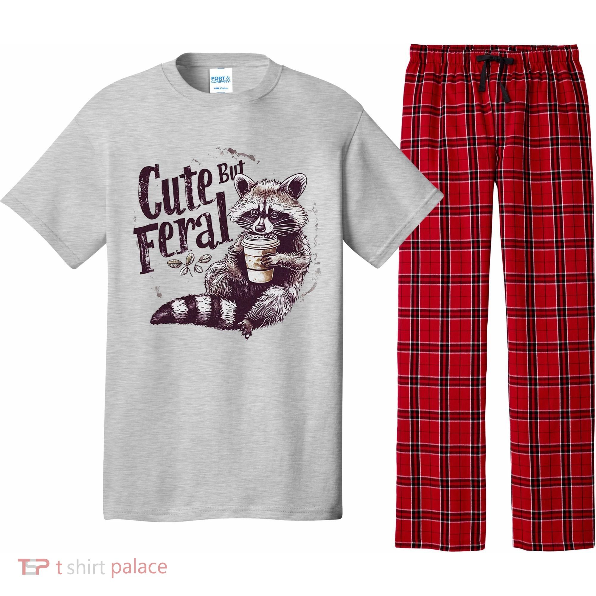 Cute But Feral Funny Raccoon Pajama Set