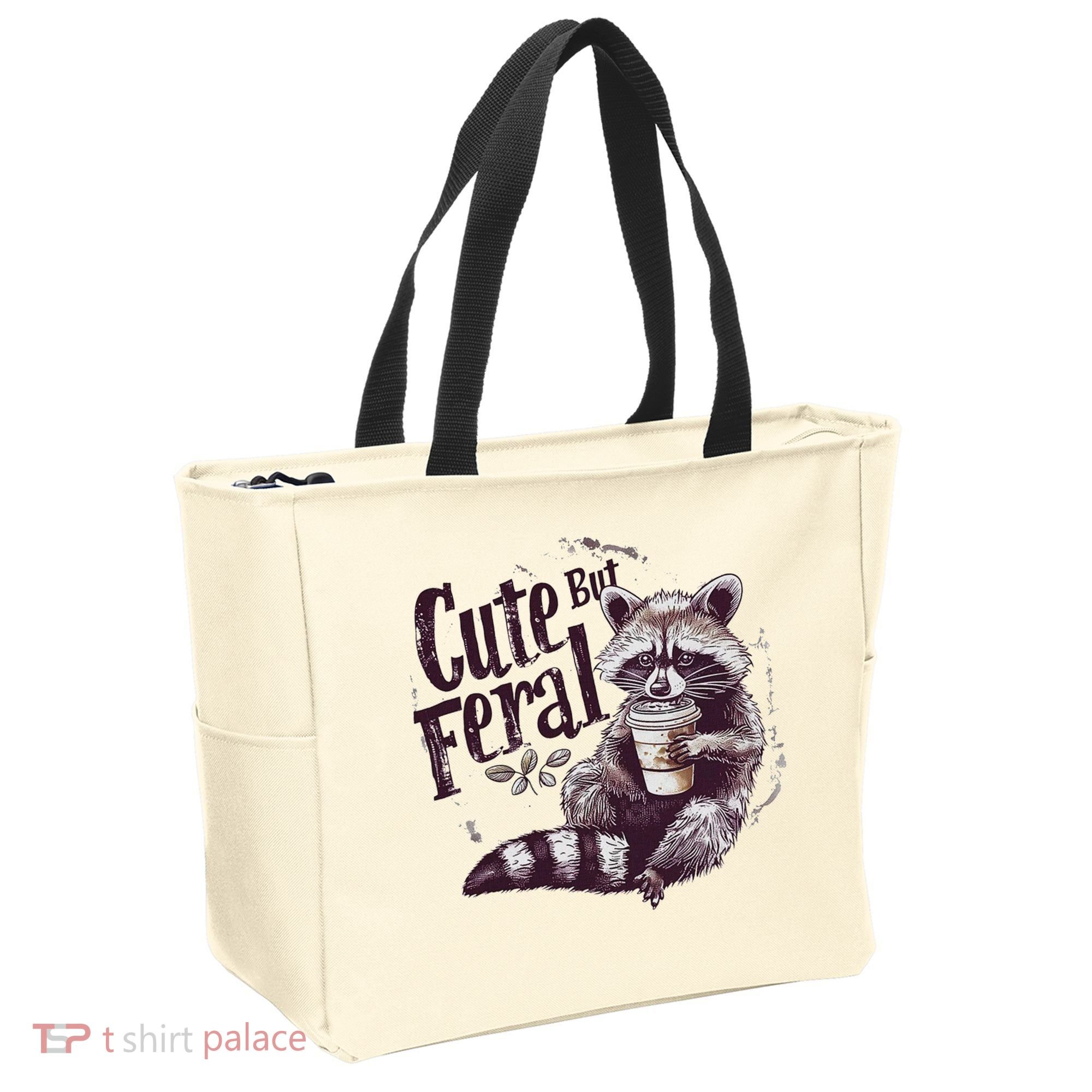 Cute But Feral Funny Raccoon Tote Bag