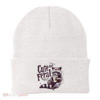 Cute But Feral Funny Raccoon Beanie thumb 0