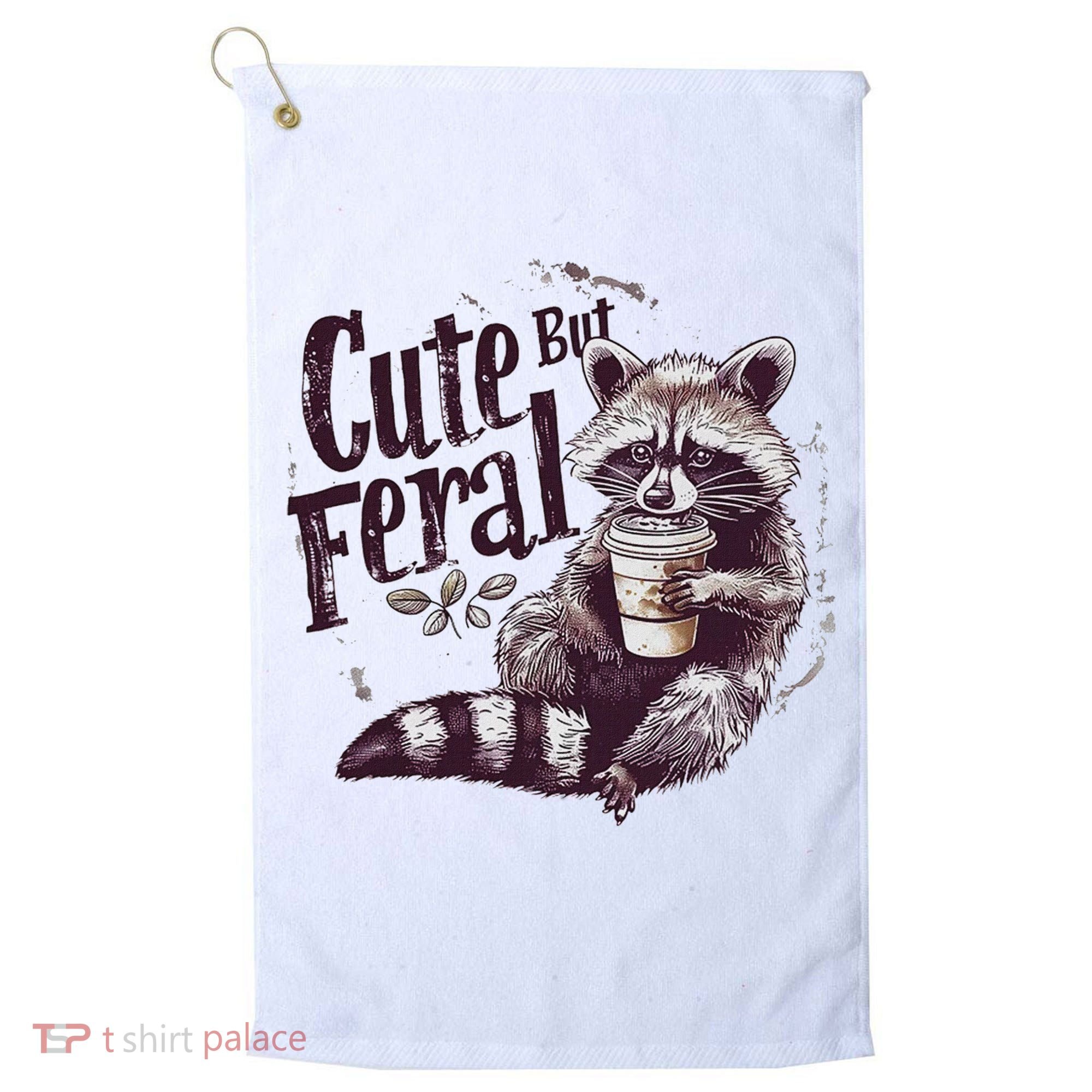 Cute But Feral Funny Raccoon Golf Towel