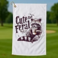 Cute But Feral Funny Raccoon Golf Towel thumb 1