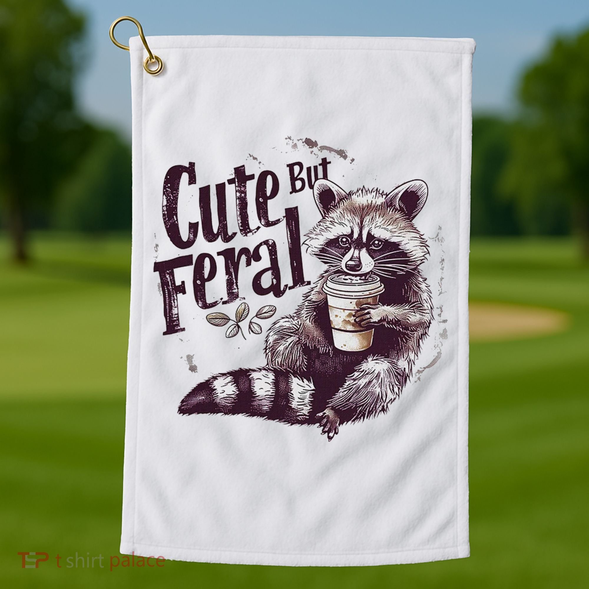 Cute But Feral Funny Raccoon Golf Towel