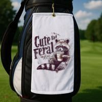 Cute But Feral Funny Raccoon Golf Towel thumb 2