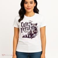 Cute But Feral Funny Raccoon Women's T-Shirt thumb 4