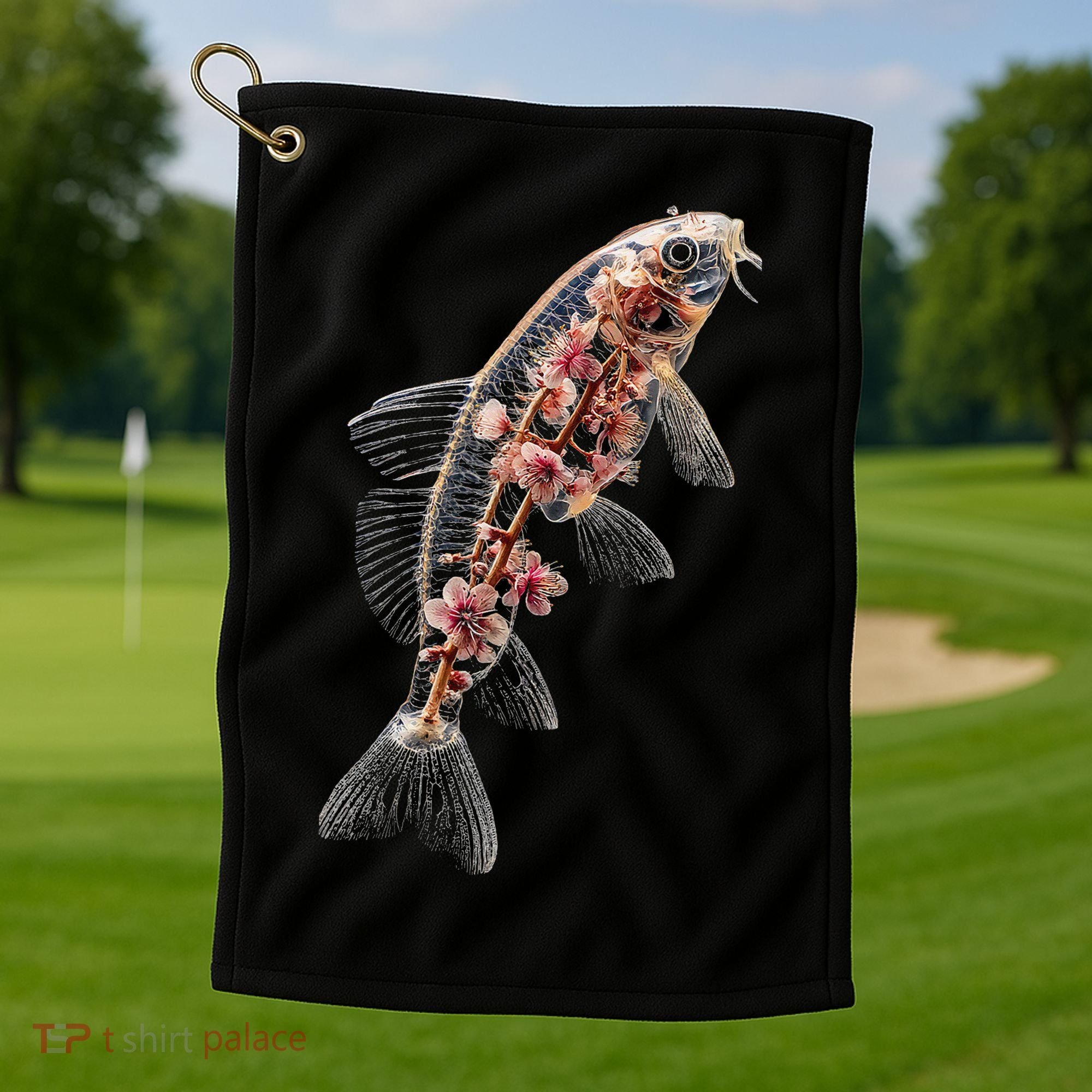 Cherry Blossom Fish Tranquil Waters Fusion Golf Towel