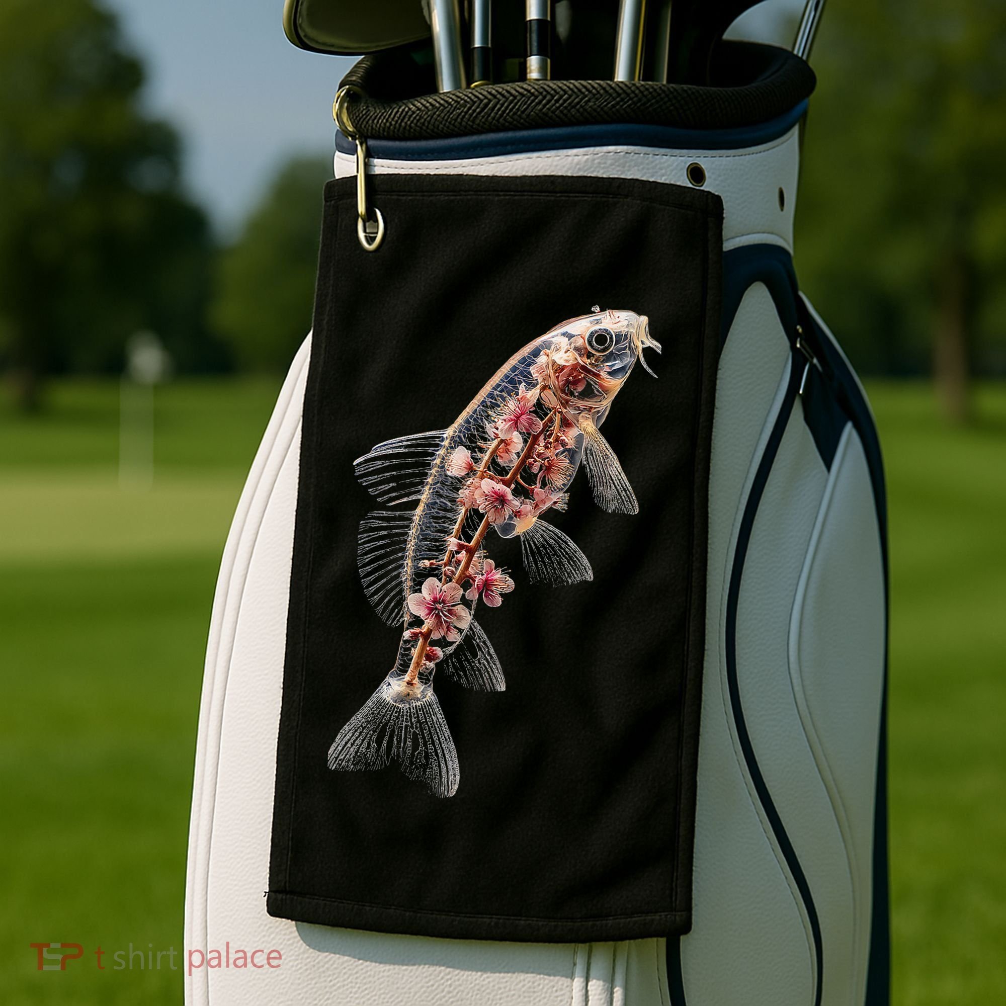 Cherry Blossom Fish Tranquil Waters Fusion Golf Towel