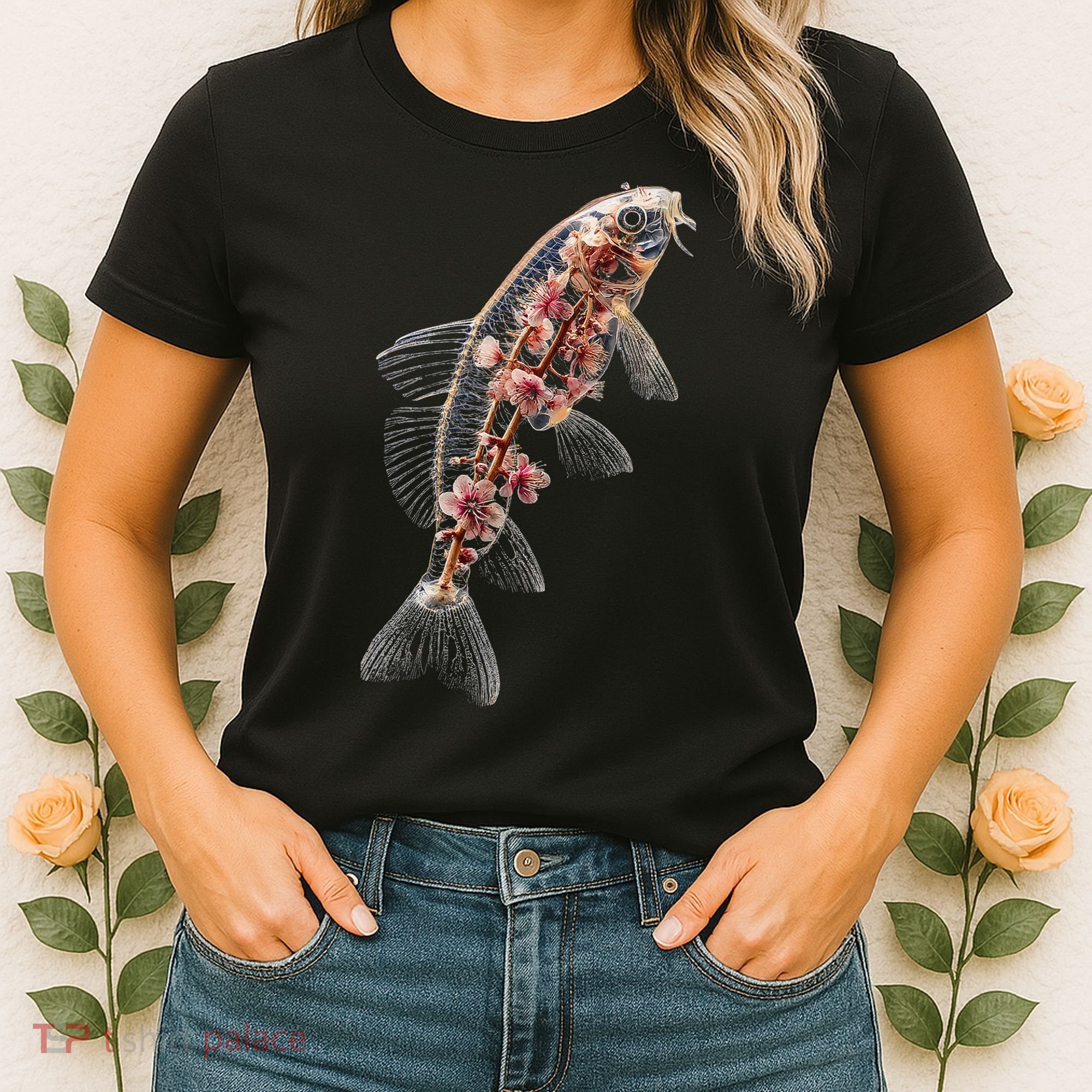 Cherry Blossom Fish Tranquil Waters Fusion Women's T-Shirt