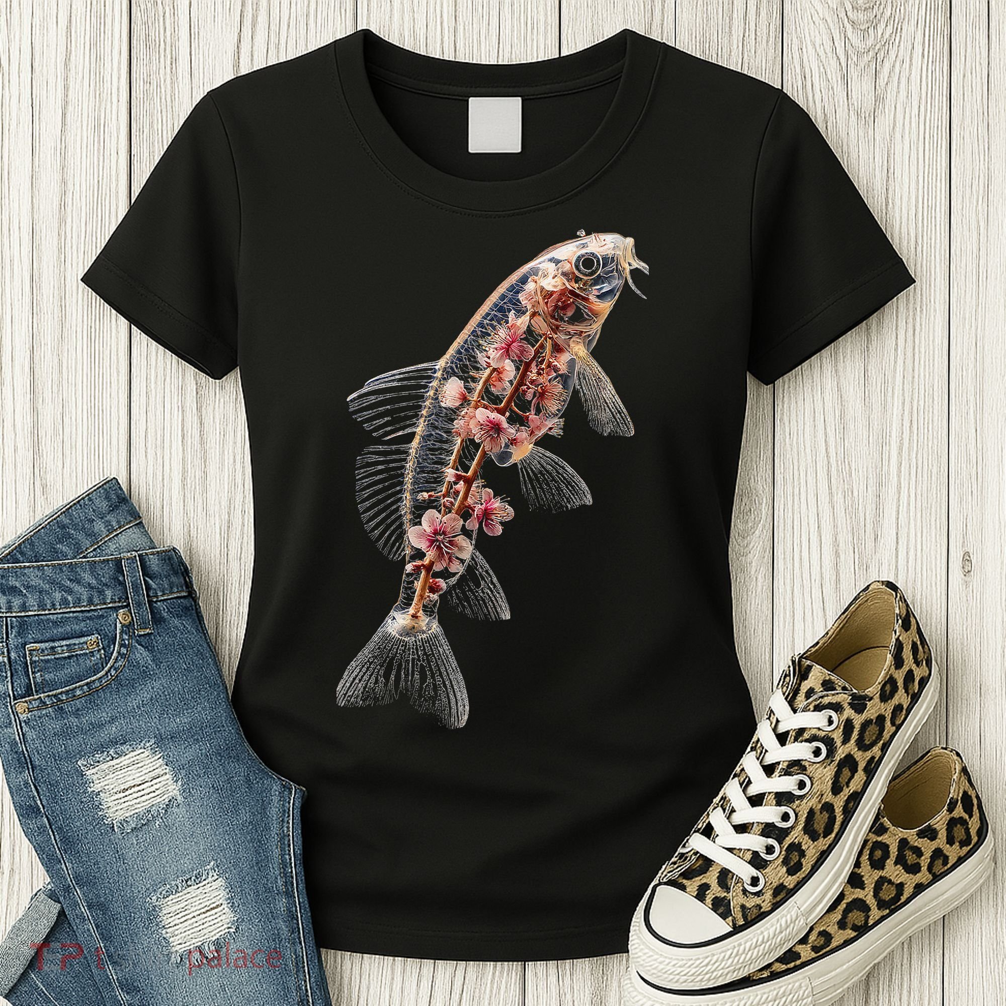 Cherry Blossom Fish Tranquil Waters Fusion Women's T-Shirt
