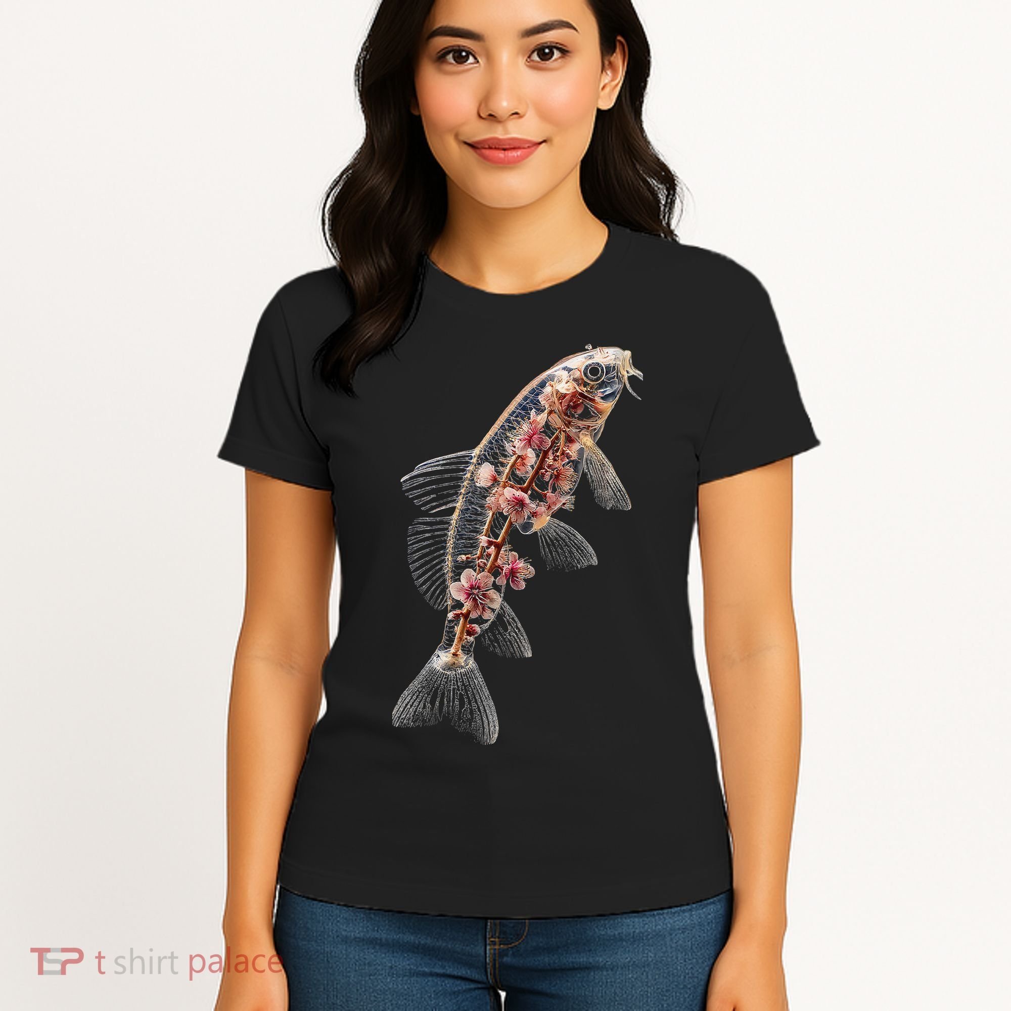 Cherry Blossom Fish Tranquil Waters Fusion Women's T-Shirt