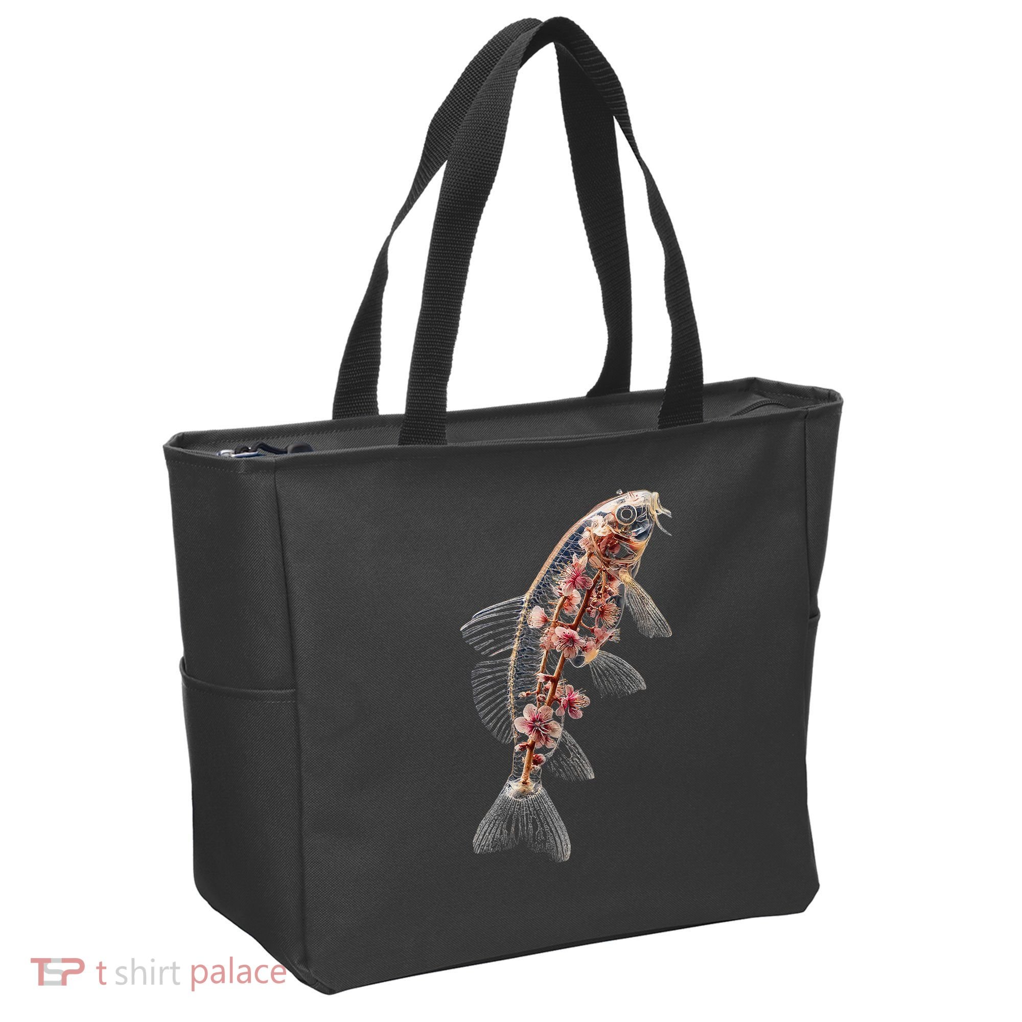 Cherry Blossom Fish Tranquil Waters Fusion Tote Bag