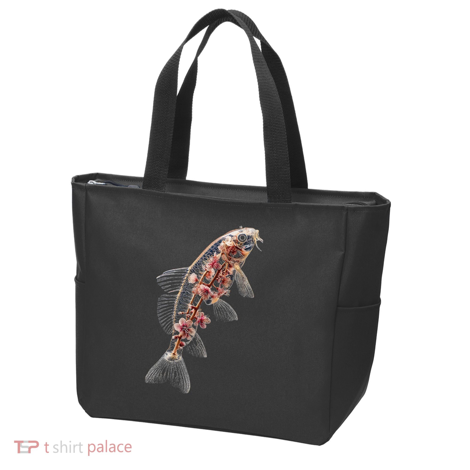 Cherry Blossom Fish Tranquil Waters Fusion Tote Bag