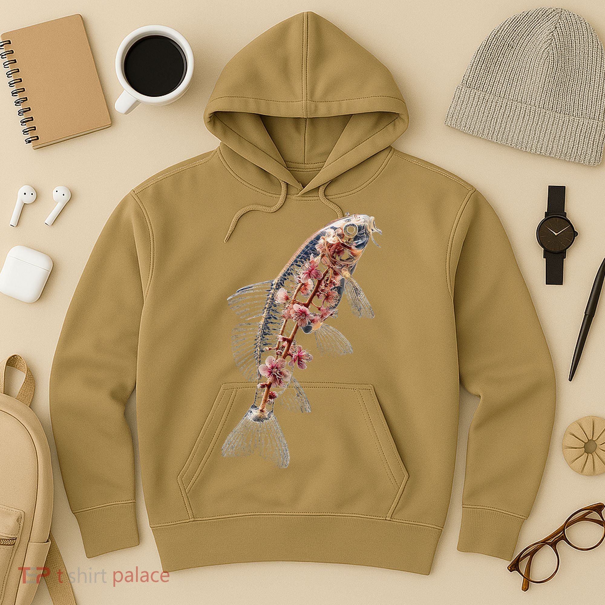 Cherry Blossom Fish Tranquil Waters Fusion Hoodie
