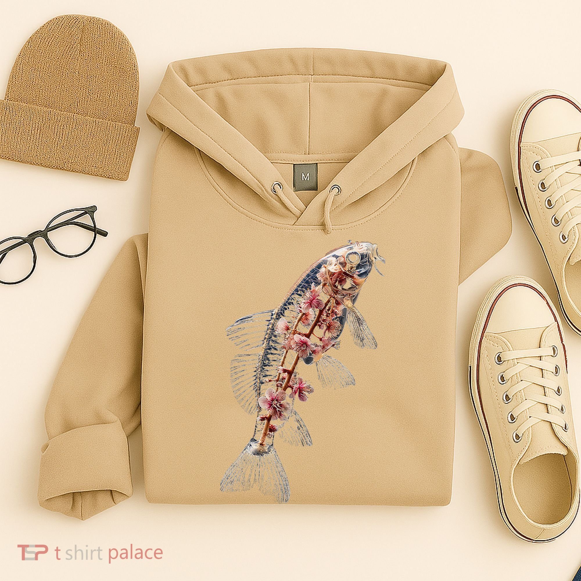 Cherry Blossom Fish Tranquil Waters Fusion Hoodie