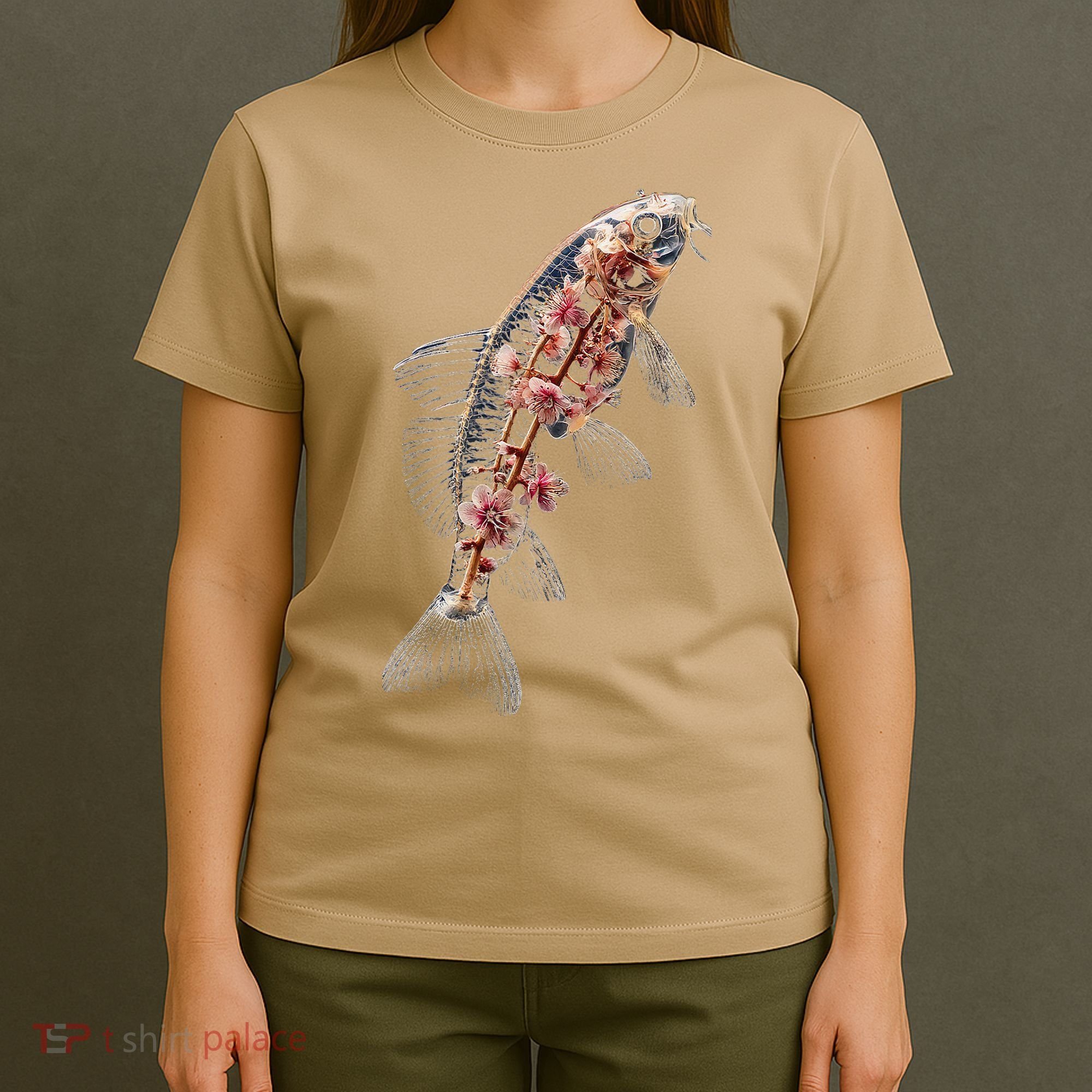 Cherry Blossom Fish Tranquil Waters Fusion T-Shirt