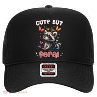 Cute But Feral Funny Raccoon Blue Butterfly Summer Gift Hat thumb 0