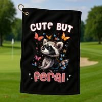 Cute But Feral Funny Raccoon Blue Butterfly Summer Gift Golf Towel thumb 1