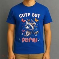 Cute But Feral Funny Raccoon Blue Butterfly Summer Gift T-Shirt thumb 3