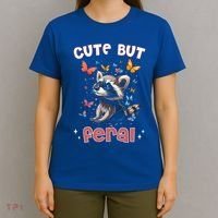 Cute But Feral Funny Raccoon Blue Butterfly Summer Gift T-Shirt thumb 4