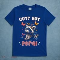 Cute But Feral Funny Raccoon Blue Butterfly Summer Gift T-Shirt thumb 5