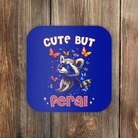 Cute But Feral Funny Raccoon Blue Butterfly Summer Gift Coaster thumb 0
