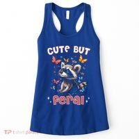 Cute But Feral Funny Raccoon Blue Butterfly Summer Gift Women's Tank Top thumb 0