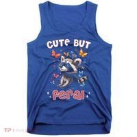 Cute But Feral Funny Raccoon Blue Butterfly Summer Gift Tank Top thumb 0