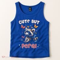 Cute But Feral Funny Raccoon Blue Butterfly Summer Gift Tank Top thumb 2