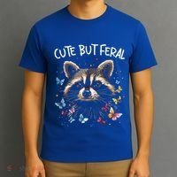 Cute But Feral Funny Raccoon Blue Butterfly Summer Gift T-Shirt thumb 3