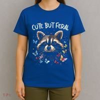 Cute But Feral Funny Raccoon Blue Butterfly Summer Gift T-Shirt thumb 4