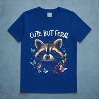 Cute But Feral Funny Raccoon Blue Butterfly Summer Gift T-Shirt thumb 5